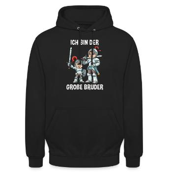 Ritter Kleiner Bruder - Ich bin der kleine Bruder - Unisex Hoodie - Schwarz - Vorne - Alina (178cm) & Michal (187cm)