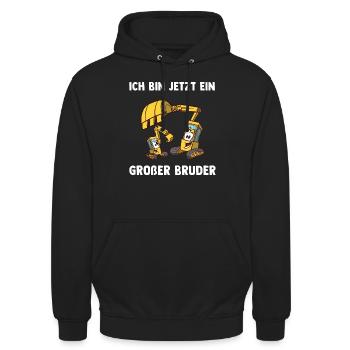 Bagger Großer Bruder - Ich bin jetzt ein Großer - Unisex Hoodie - Schwarz - Vorne - Alina (178cm) & Michal (187cm)