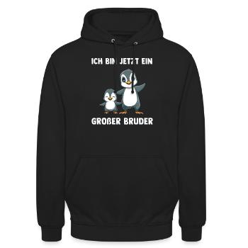 Pinguine Großer Bruder - Ich bin jetzt ein Großer - Unisex Hoodie - Schwarz - Vorne - Alina (178cm) & Michal (187cm)