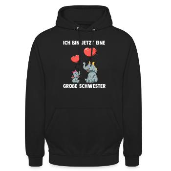 Elefanten Große Schwester Ich bin jetzt ein Große - Unisex Hoodie - Schwarz - Vorne - Alina (178cm) & Michal (187cm)