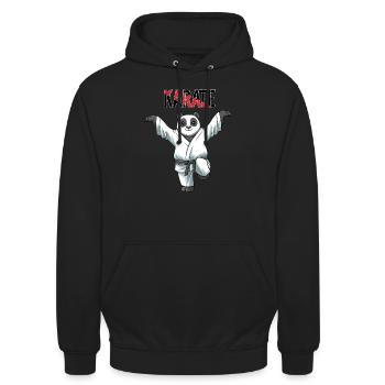 Karate Panda Crane Kick - Karate Kampf Kampfkunst - Unisex Hoodie - Schwarz - Vorne - Alina (178cm) & Michal (187cm)