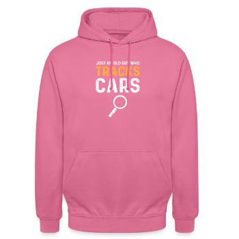 Juste un vieil homme qui poursuit des voitures. Espion. - Sweat-shirt à capuche unisexe - rose - Devant - Alina (178cm) & Michal (187cm)