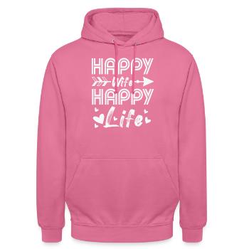 Femme heureuse Vie heureuse Relation petit ami Mari - Sweat-shirt à capuche unisexe - rose - Devant - Alina (178cm) & Michal (187cm)