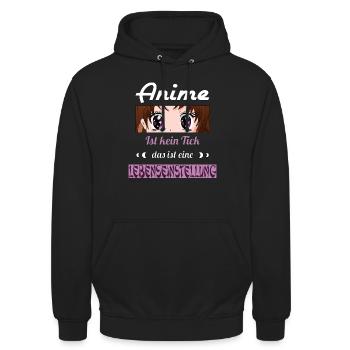 Anime ist kein Tick ist eine Lebenseinstellung - Unisex Hoodie - Schwarz - Vorne - Alina (178cm) & Michal (187cm)