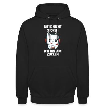 Gaming Katze - Computer Spiele Videospiele - - Unisex Hoodie - Schwarz - Vorne - Alina (178cm) & Michal (187cm)