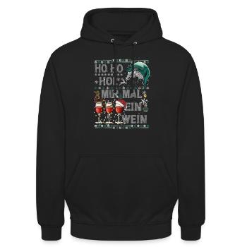 Ho Ho Hol Mir Mal Ein WEIN Ugly Christmas Sweater - Unisex Hoodie - Schwarz - Vorne - Alina (178cm) & Michal (187cm)