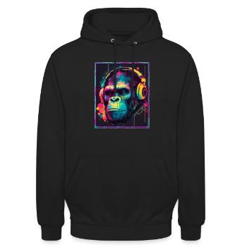 Affe Polygon Headset Headphones Gamer Geometrisch - Unisex Hoodie - Schwarz - Vorne - Alina (178cm) & Michal (187cm)