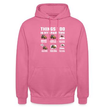 Things I Do In My Spare Time Tractor Farmer - Unisex Hoodie - pink - Front - Alina (178cm) & Michal (187cm)
