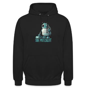 Saugroboter reinigt den Boden Staubsaugroboter - Unisex Hoodie - Schwarz - Vorne - Alina (178cm) & Michal (187cm)