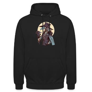 Weiblicher Pestarzt - Renaissance-Horror in einer - Unisex Hoodie - Schwarz - Vorne - Alina (178cm) & Michal (187cm)