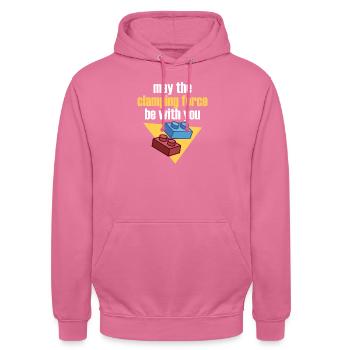 Möge die Klemmkraft mit dir sein - Klemmbausteine - Unisex Hoodie - Pink - Vorne - Alina (178cm) & Michal (187cm)