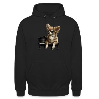 Chihuahua Joue du Piano | Chien Drôle Musique - Sweat-shirt à capuche unisexe - noir - Devant - Alina (178cm) & Michal (187cm)