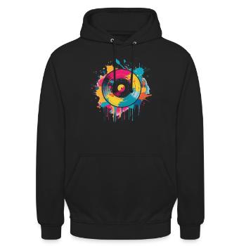 Vinyl Schallplatte Bunt - Unisex Hoodie - Schwarz - Vorne - Alina (178cm) & Michal (187cm)