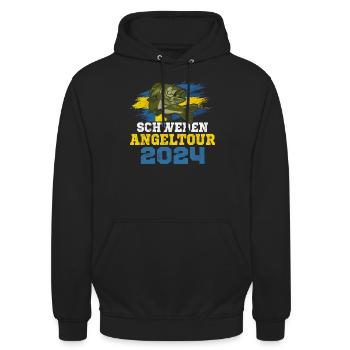 Angeltrip Schweden 2024 Angelurlaub Schweden - Unisex Hoodie - Schwarz - Vorne - Alina (178cm) & Michal (187cm)