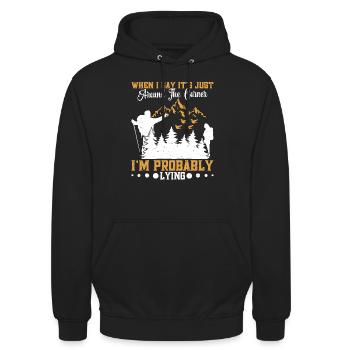 Wanderausrüstung Bergsteigen Bergsteiger Wanderer - Unisex Hoodie - Schwarz - Vorne - Alina (178cm) & Michal (187cm)