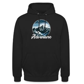 Nächtliche Berg ruft zum Abenteuer - Unisex Hoodie - Schwarz - Vorne - Alina (178cm) & Michal (187cm)