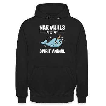 Narval Licorne Baleine - Sweat-shirt à capuche unisexe - noir - Devant - Alina (178cm) & Michal (187cm)