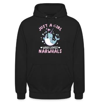 Funny Narwhal Animal Just A Girl Who Loves Narwhal - Unisex Hoodie - Schwarz - Vorne - Alina (178cm) & Michal (187cm)