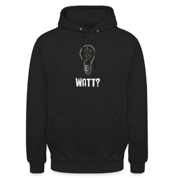Elektriker: WATT? Humor und Handwerk vereint - Unisex Hoodie - Schwarz - Vorne - Alina (178cm) & Michal (187cm)