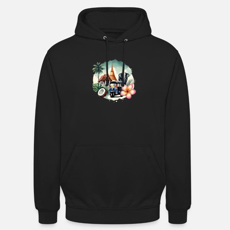 Temple thaïlandais éléphant pagode de Bangkok - Sweat-shirt à capuche unisexe - noir