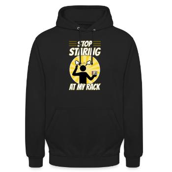 Stop Staring At My Rack - Unisex Hoodie - Schwarz - Vorne - Alina (178cm) & Michal (187cm)