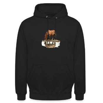 Pferd Am Wasser Mit Spiegelung - Unisex Hoodie - Schwarz - Vorne - Alina (178cm) & Michal (187cm)