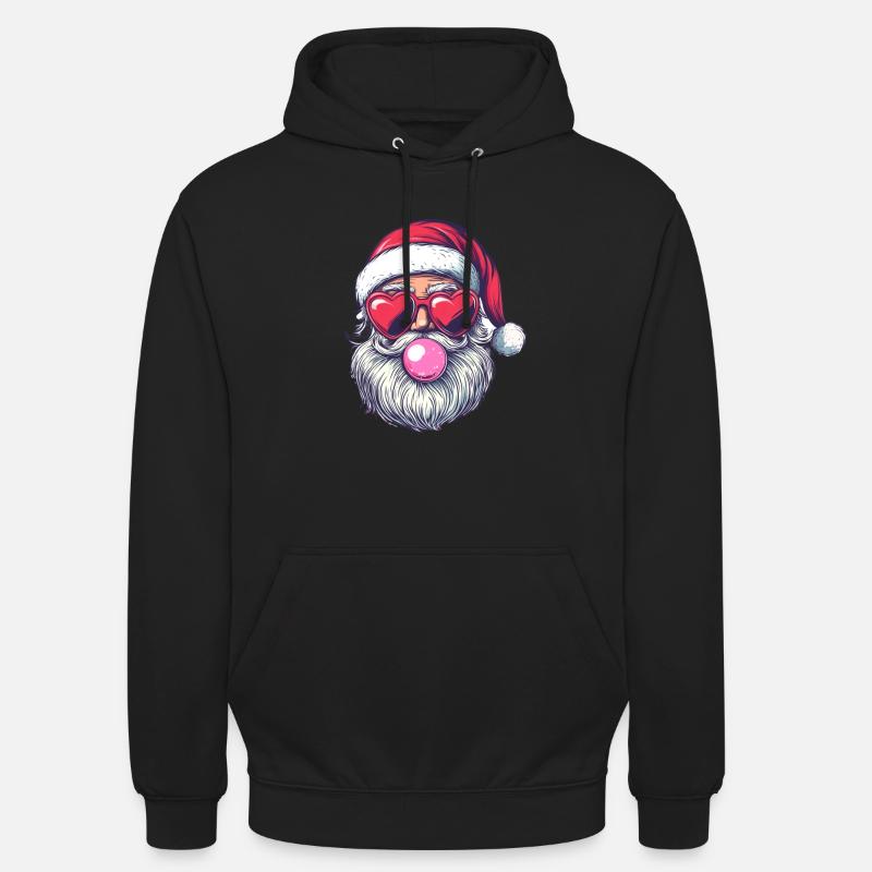 Morsom nisse med hjertebriller og tyggegummi - Unisex-hettegenser - svart