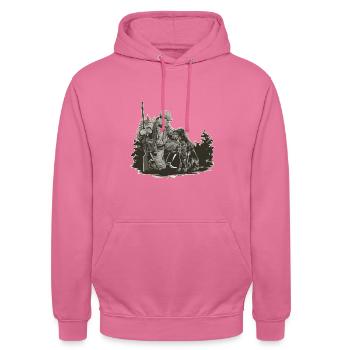Hunter with dog in the forest close to nature - Unisex Hoodie - pink - Front - Alina (178cm) & Michal (187cm)