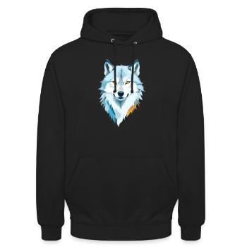 Wolf Vektor Kunst mit lebendigen Farben Illustration - Unisex Hoodie - Schwarz - Vorne - Alina (178cm) & Michal (187cm)