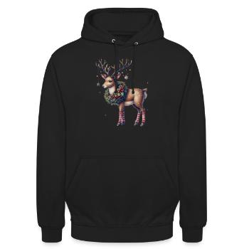 Weihnachtliches Rentier Mit Festlichem Kranz - Unisex Hoodie - Schwarz - Vorne - Alina (178cm) & Michal (187cm)