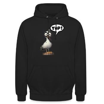 Möwe Yup Ja Funshirt Geschenk Idee lustig - Unisex Hoodie - Schwarz - Vorne - Alina (178cm) & Michal (187cm)
