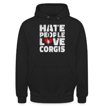 Cadeaux de corgi pour les amateurs de corgi - Sweat-shirt à capuche unisexe - noir - Devant - Alina (178cm) & Michal (187cm)