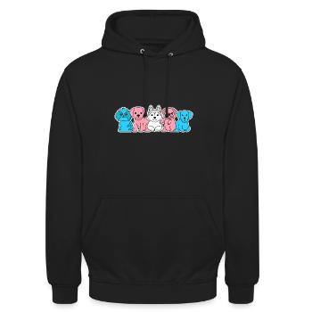 Trans Flagge Hund Design für stolze Trans Menschen - Unisex Hoodie - Schwarz - Vorne - Alina (178cm) & Michal (187cm)