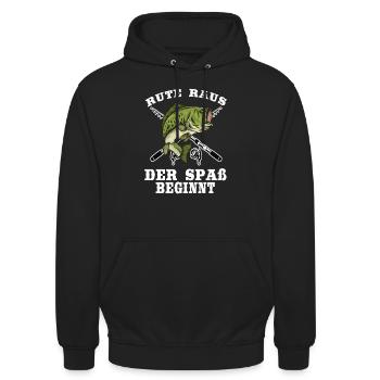 Rute raus der Spass beginnt - Unisex Hoodie - Schwarz - Vorne - Alina (178cm) & Michal (187cm)
