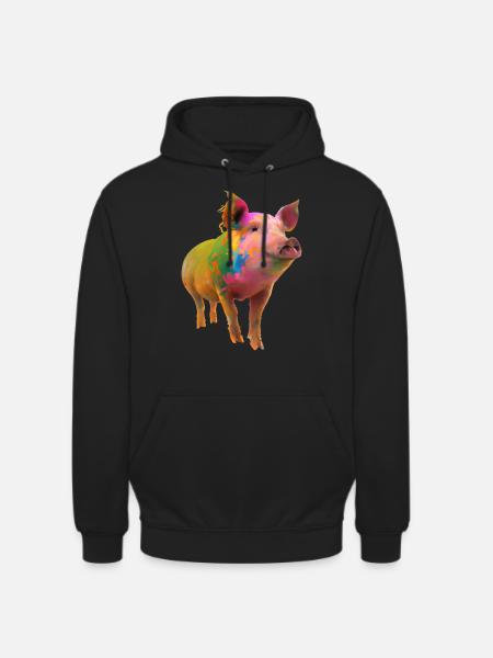 Farbenfrohes Schwein - Unisex Hoodie - Schwarz