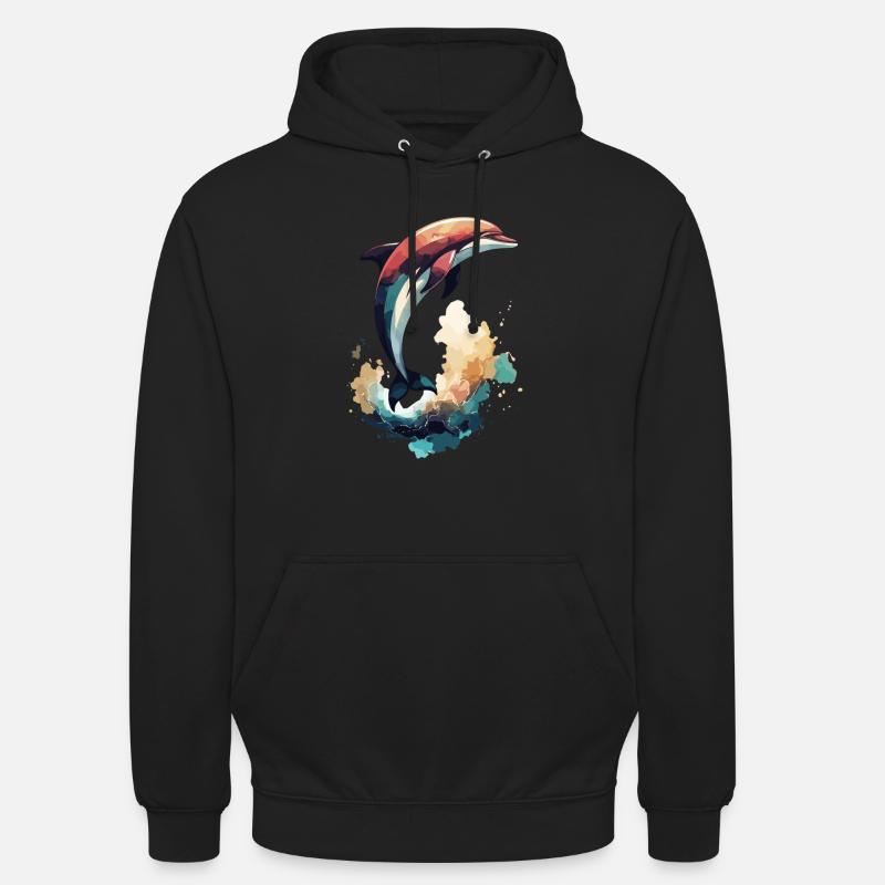 Art de l’aquarelle de dauphin - Saut élégant dans la mer - Sweat-shirt à capuche unisexe - noir