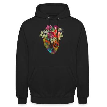 ANATOMISCHE KUNST BLUMENHERZ - Unisex Hoodie - Schwarz - Vorne - Alina (178cm) & Michal (187cm)