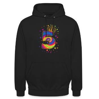 Tie-dye 5th birthday party 5 years old - Unisex Hoodie - black - Front - Alina (178cm) & Michal (187cm)