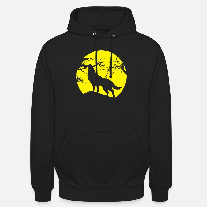 wolf - mond - baum - Unisex Hoodie - Schwarz