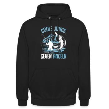 Coole Jungs gehen Angeln Angler Fischer - Unisex Hoodie - Schwarz - Vorne - Alina (178cm) & Michal (187cm)