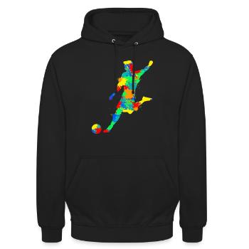 Fußball Fußballer Jungen Kinder - Unisex Hoodie - Schwarz - Vorne - Alina (178cm) & Michal (187cm)