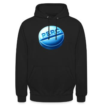 Percocet Blaue Pille mit Gravur PERC - Unisex Hoodie - Schwarz - Vorne - Alina (178cm) & Michal (187cm)