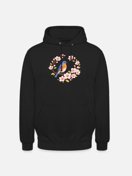 Bluebird with cherry blossom spring motif - Unisex Hoodie - black