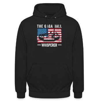 Gaga Ball Whisperer USA-Flagge - Unisex Hoodie - Schwarz - Vorne - Alina (178cm) & Michal (187cm)
