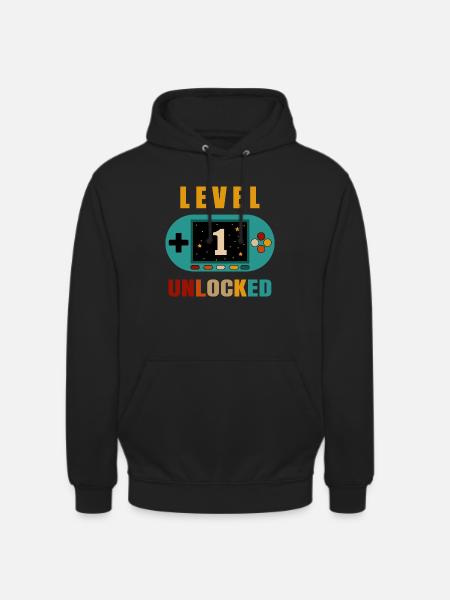 level 1 unlocked. 1th birthday - Unisex Hoodie - black