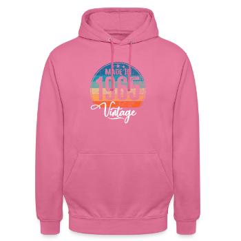 Millésime Fabriqué en 1965 Année de naissance 1965 Anniversaire - Sweat-shirt à capuche unisexe - rose - Devant - Alina (178cm) & Michal (187cm)