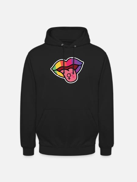 Lesbian, Mouth, Tongue, Rainbow Flag, CSD - Unisex Hoodie - black