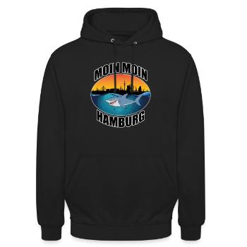 Moin Moin Hamburg Hai Skyline - Unisex Hoodie - Schwarz - Vorne - Alina (178cm) & Michal (187cm)