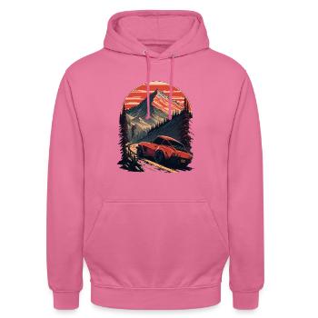 sports car, vintage car, mountains, road - Unisex Hoodie - pink - Front - Alina (178cm) & Michal (187cm)