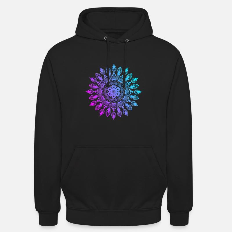 Mandala fleur rose violet turquoise - Sweat-shirt à capuche unisexe - noir